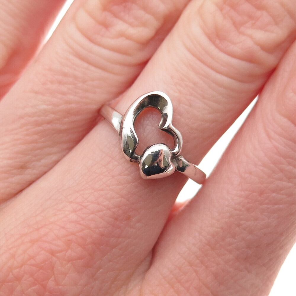 Ken Crafts 925 Sterling Silver Vintage Mom & Child Heart Ring Size 6.75
